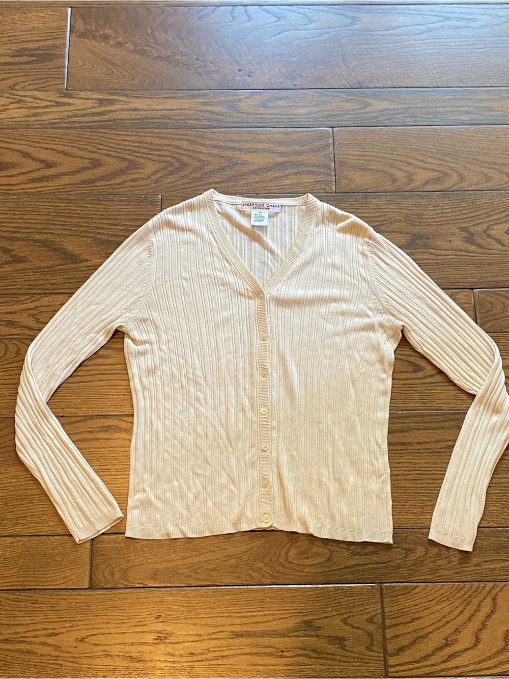 Cream Ribbed V-Neck Button Up Cardigan